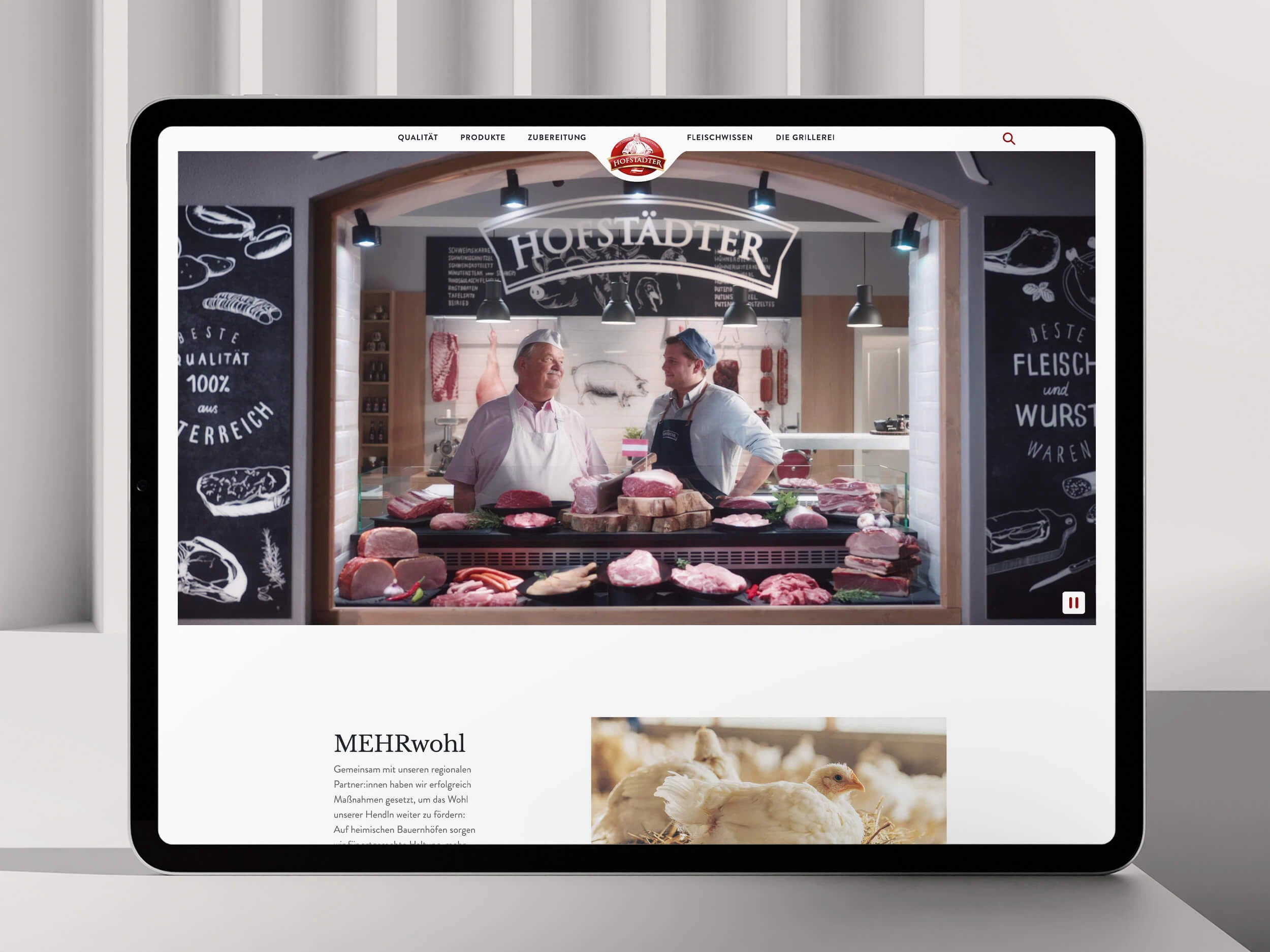 Auf einem Tablet ist die Seite der Rewe Eigenmarke Hofstädter als Beispiel für eine von MMCAGENTUR entwickelten Seite mit dem CMS WordPress zu sehen.
